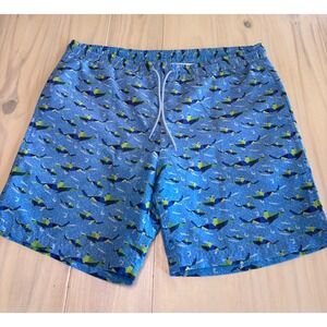 Tailorbyrd Mens Blue Shark Print Swim Trunks‎ XL Geometric Nautical Beach Shorts